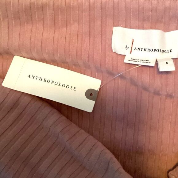 Anthropologie Ribbed Knit Off The Shoulder Top Mauve Pink Sweater Small NWT - Picture 8 of 8